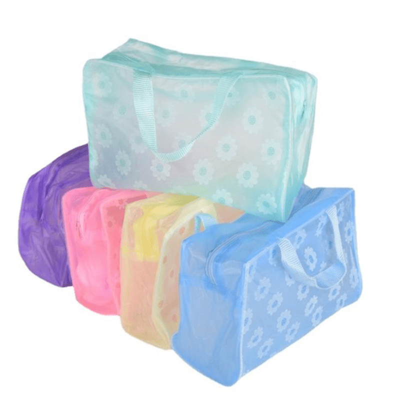 Flower Print Travel Toiletry Bag with Zipper and Handle
