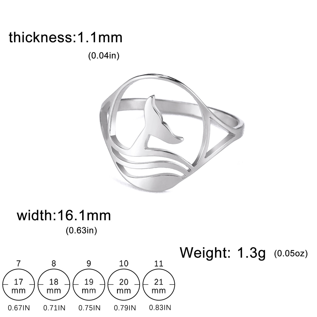 Stainless Steel Whale Hollow Ring Animal Fishtail Jewelry