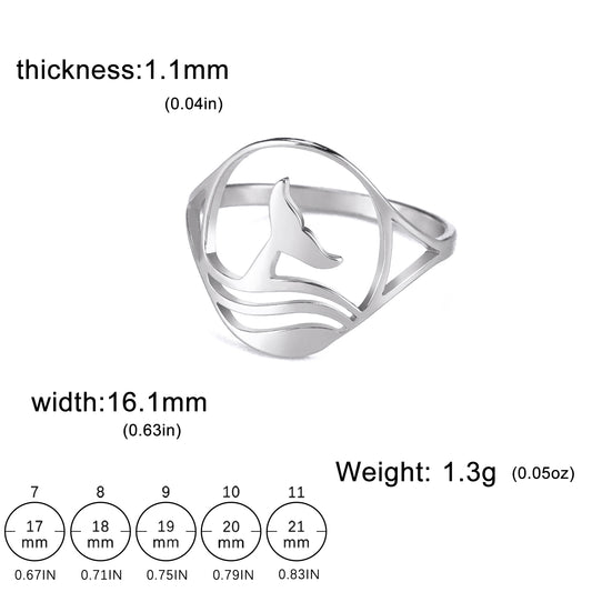 Stainless Steel Whale Hollow Ring Animal Fishtail Jewelry
