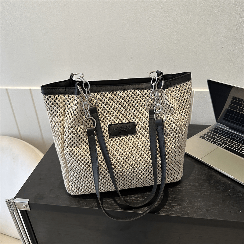 Summer Woven Straw Bag For Women Chain Tote Bag Boho Style Beach Bag