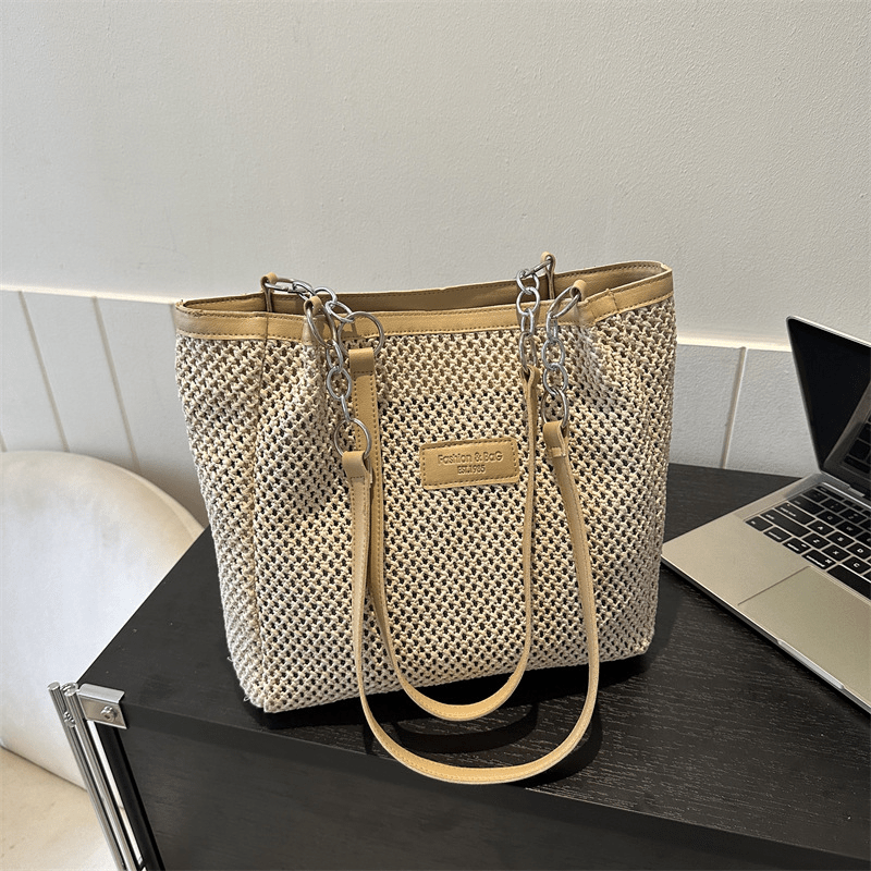Summer Woven Straw Bag For Women Chain Tote Bag Boho Style Beach Bag