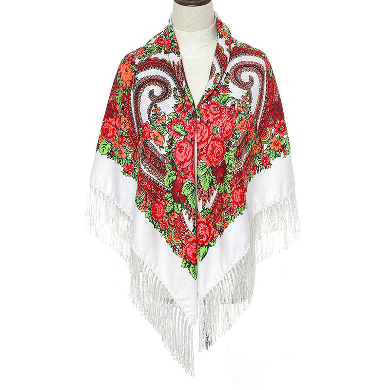 Boho Flower Print Square Scarf Vintage Bandana Warm Wrap