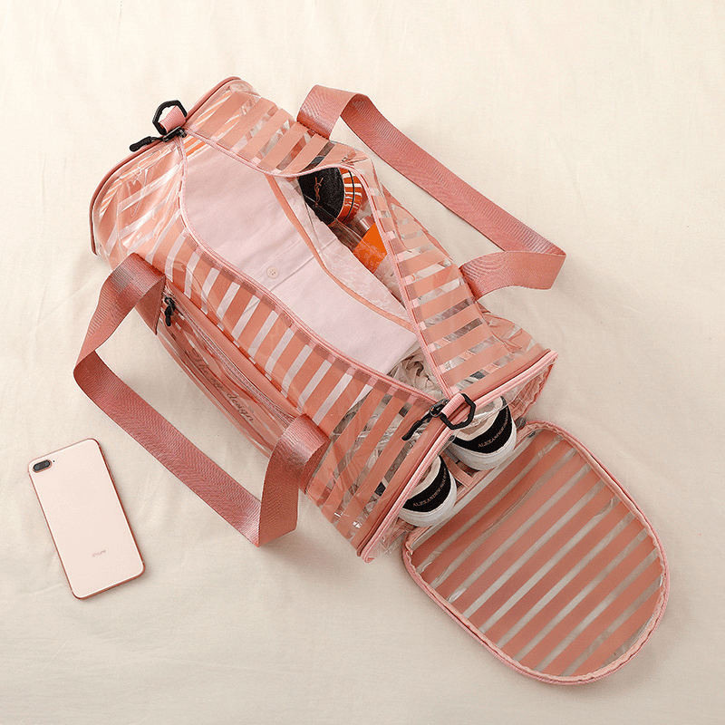 Large Pink Stripe Transparent Wash Bag PVC Handbag Waterproof Travel Storage