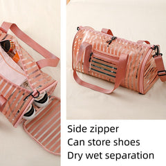Large Pink Stripe Transparent Wash Bag PVC Handbag Waterproof Travel Storage