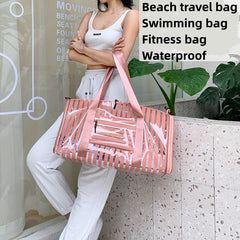 Large Pink Stripe Transparent Wash Bag PVC Handbag Waterproof Travel Storage
