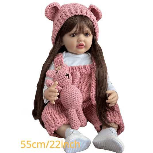 22" Soft Silicone Body Reborn Baby Girl Doll Brown Hair