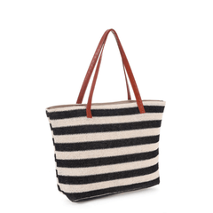 Stripes Pattern Straw Bag Boho Style Woven Beach Bag Tote Bag