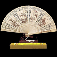 Chinese Style Hollow Wooden Fan Ancient Style Painted Folding Fan