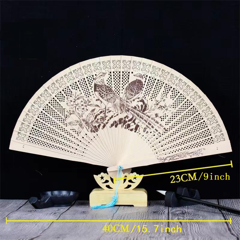 Chinese Style Hollow Wooden Fan Ancient Style Painted Folding Fan