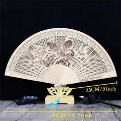 Chinese Style Hollow Wooden Fan Ancient Style Painted Folding Fan