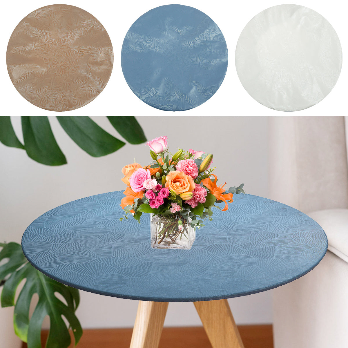 Waterproof Round Tablecloth Anti slip Polyester Table Cover with Elastic Edge