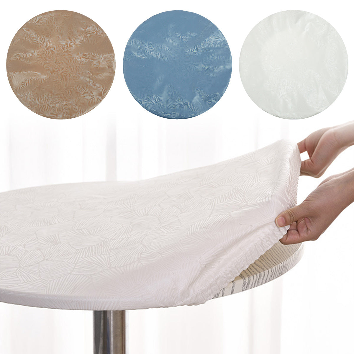 Waterproof Round Tablecloth Anti slip Polyester Table Cover with Elastic Edge