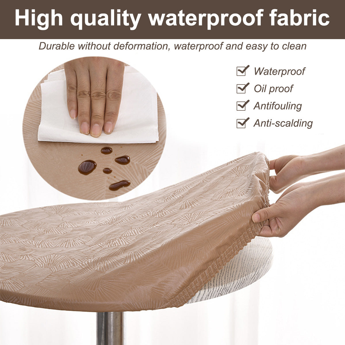 Waterproof Round Tablecloth Anti slip Polyester Table Cover with Elastic Edge