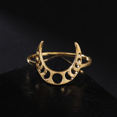 Hollow Crescent Moon Stainless Steel Men's Ring