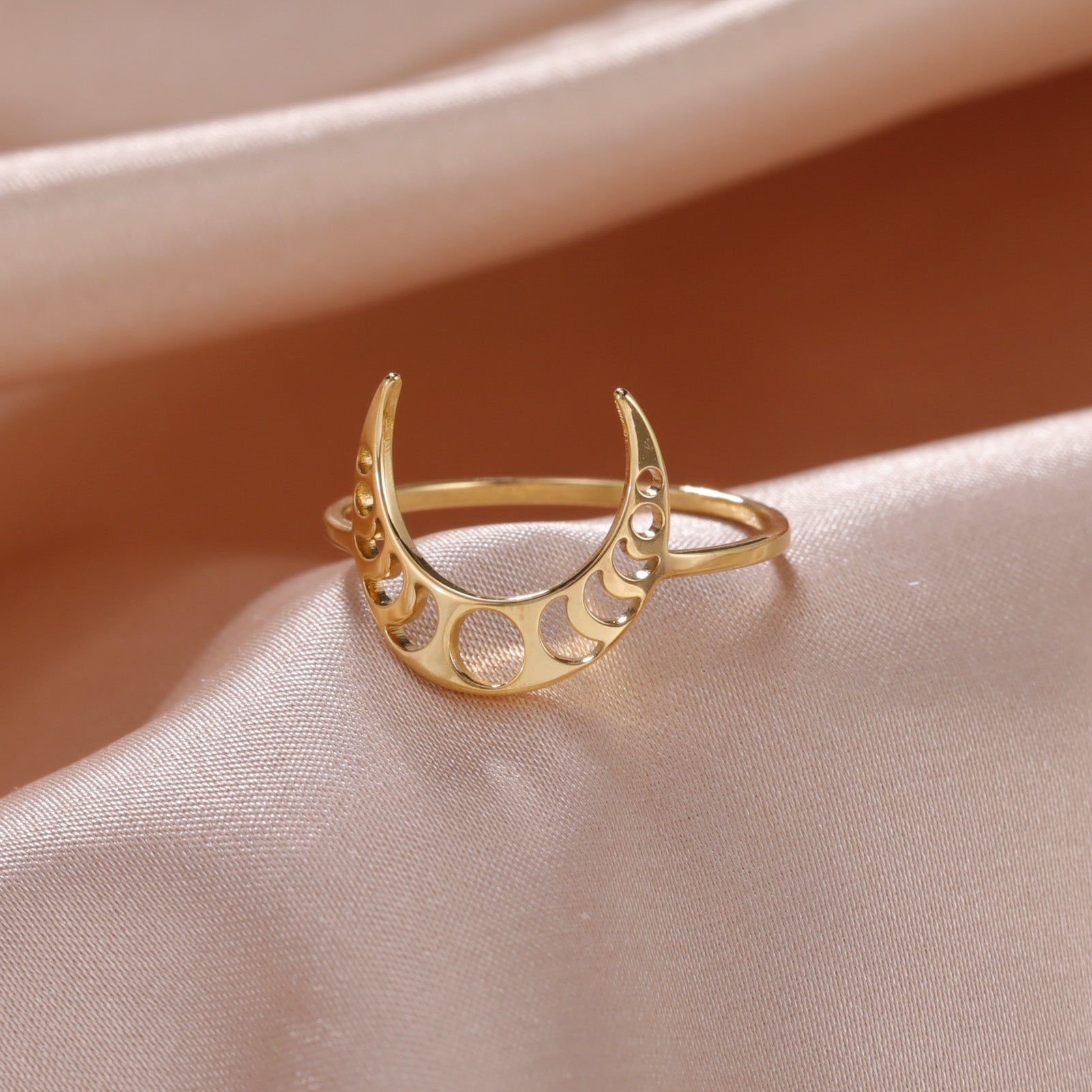 Hollow Crescent Moon Stainless Steel Men's Ring