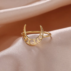 Hollow Crescent Moon Stainless Steel Men's Ring