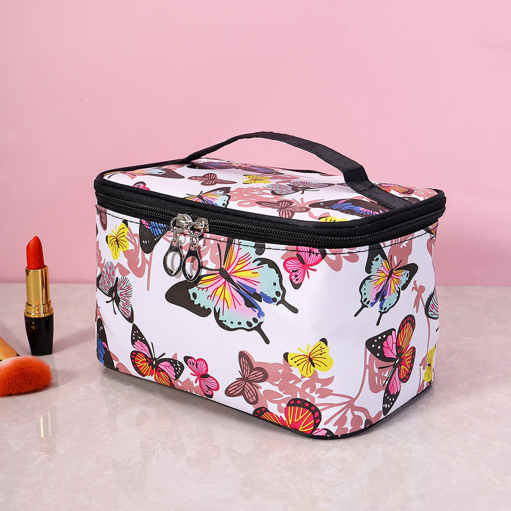 Butterfly Print Cosmetic Bag Waterproof PU Leather Makeup Bag