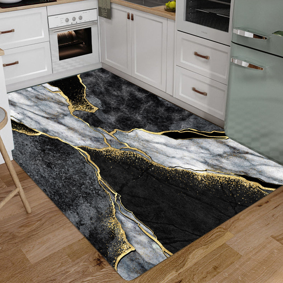 Marble Pattern Kitchen Rug Non Slip Absorbent Stain Resistant