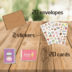 20pcs Happy Birthday Card Set with Envelope Sticker DIY Combo