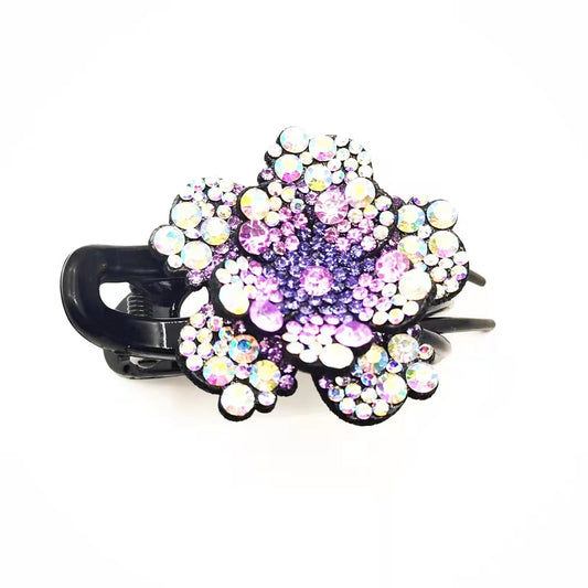 Vintage Rhinestone Flower Hair Claw Clips