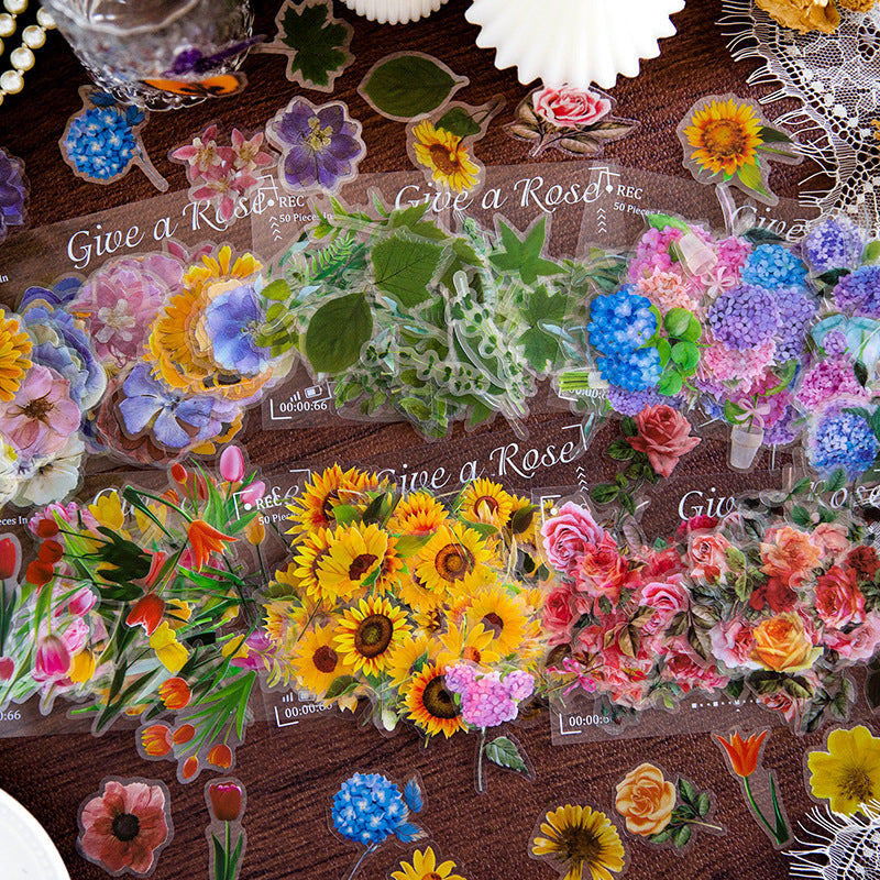 100pcs Flower Stickers Scrapbooking Junk Journal Diary Decorations