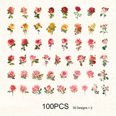 100pcs Flower Stickers Scrapbooking Junk Journal Diary Decorations