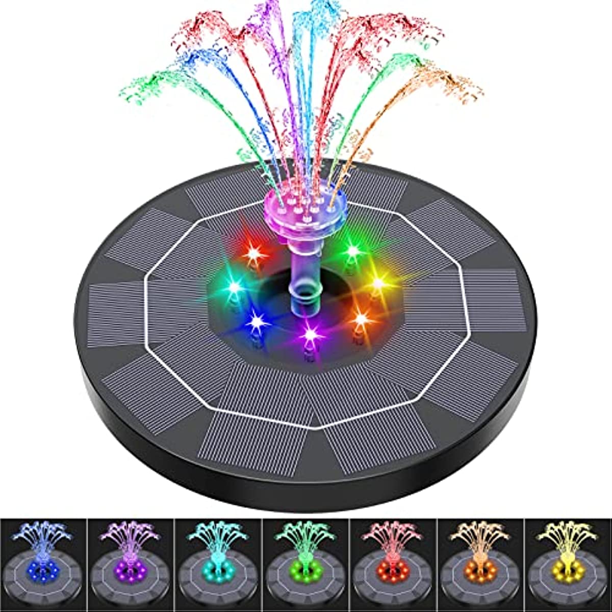 3W LED Solar Bird Bath Fountains, 1500mAh Pump, 6 Nozzles, 6 Styles