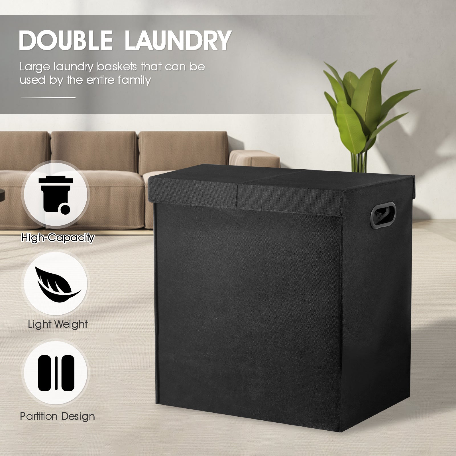 135L Double Laundry Hamper with Removable Bags - Portable and Spacious