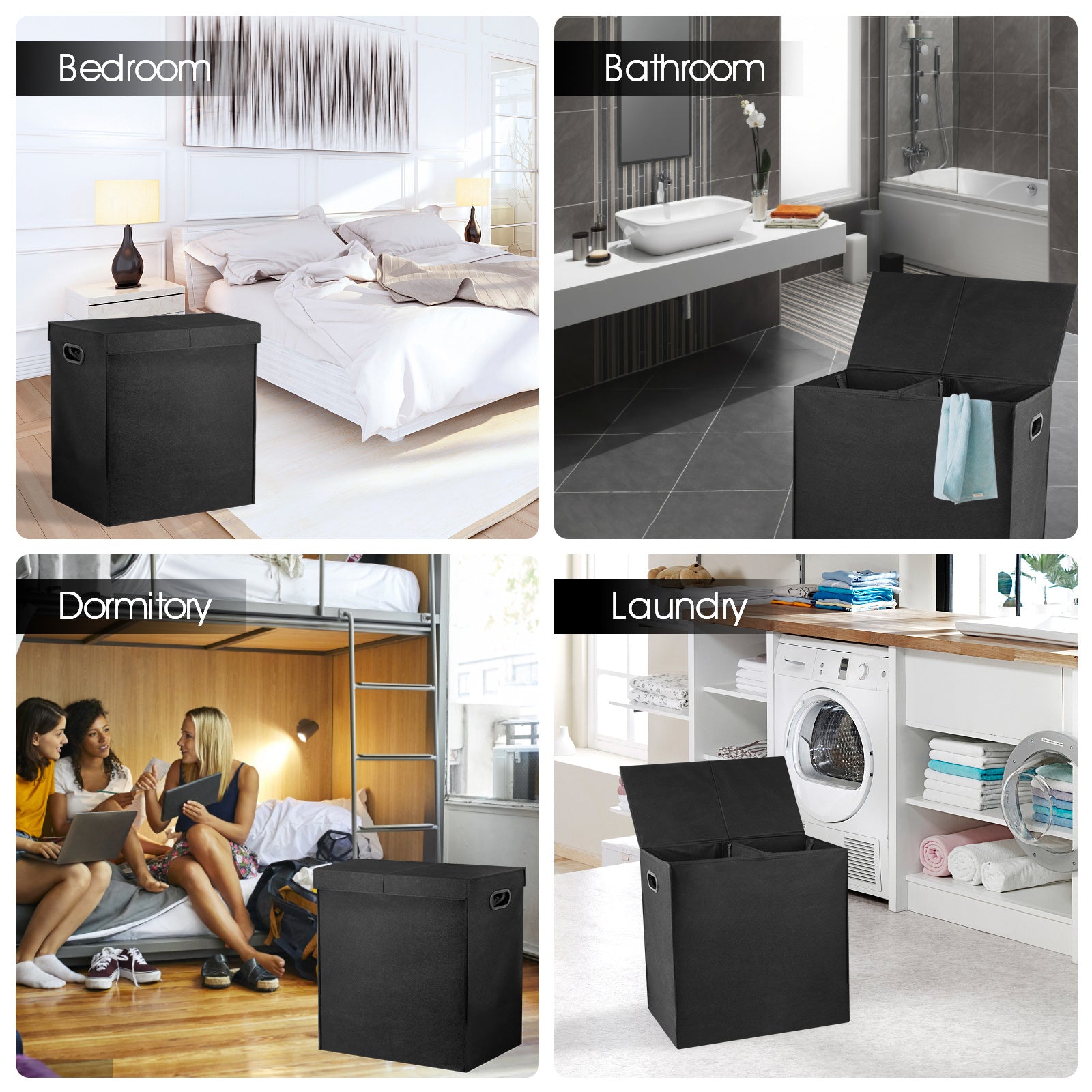 135L Double Laundry Hamper with Removable Bags - Portable and Spacious