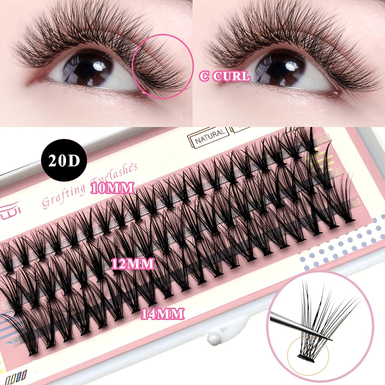 60pcs Cluster Lashes 10-40D 8-16mm C Curling Soft False Eyelashes DIY Extension