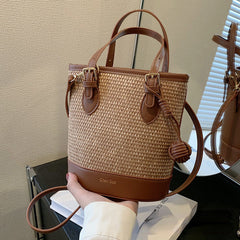 Women's Straw Bucket Bag Boho Style Crossbody Handbag for Travel Beach