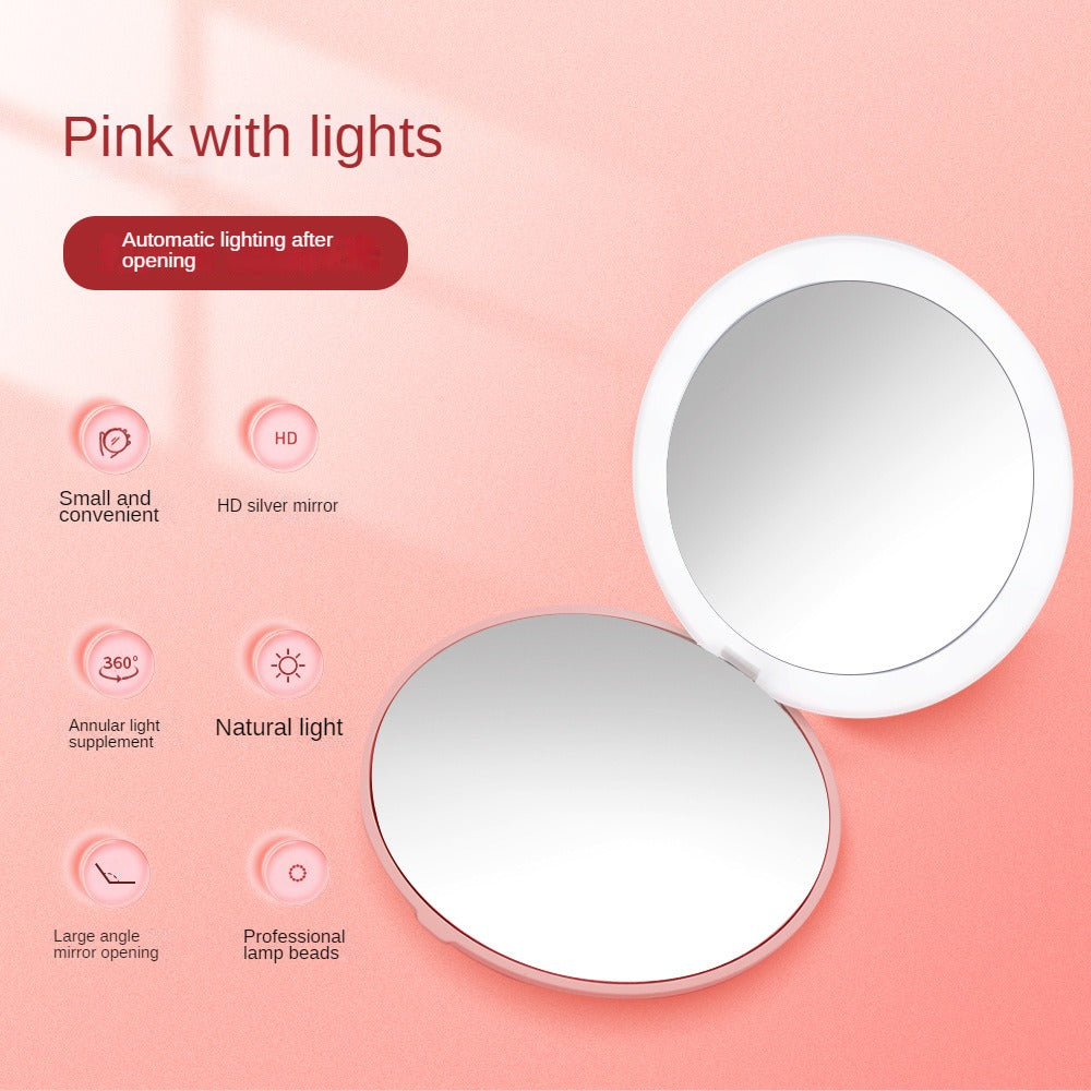 LED Compact Mirror for Handbag and Travel, Round Light Up Pocket Mirror