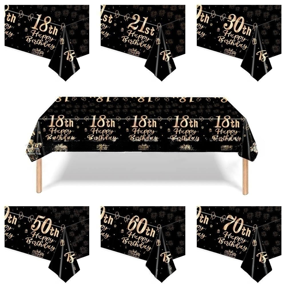 18 Years Old Theme Happy Birthday & Golden Tablecloth for Bar Mitzvah Party