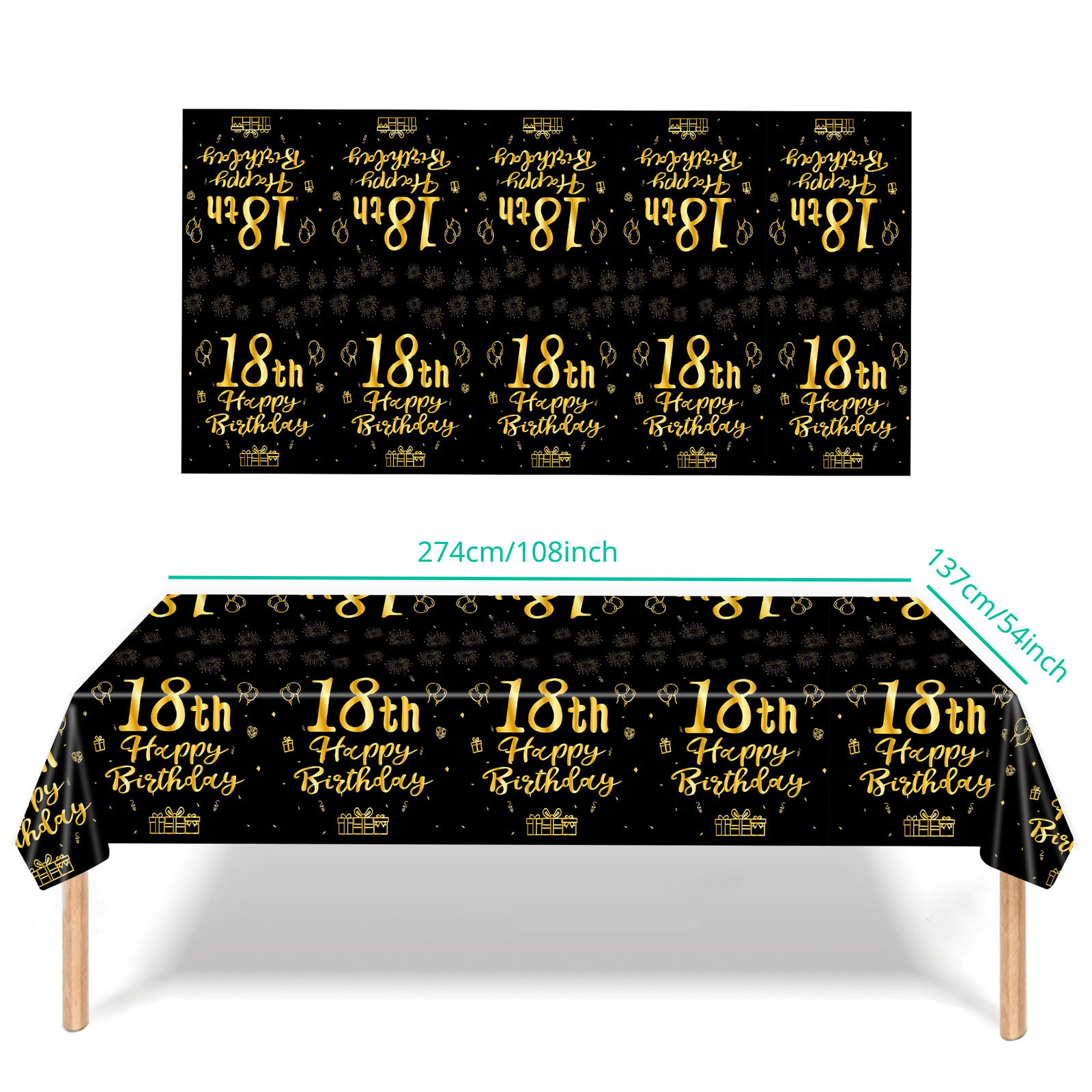 18 Years Old Theme Happy Birthday & Golden Tablecloth for Bar Mitzvah Party
