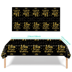18 Years Old Theme Happy Birthday & Golden Tablecloth for Bar Mitzvah Party