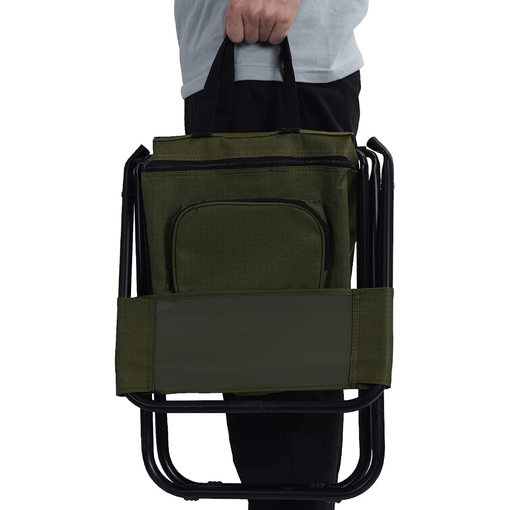 Portable Foldable Chair With Cooler Bag Lightweight Backrest Stool