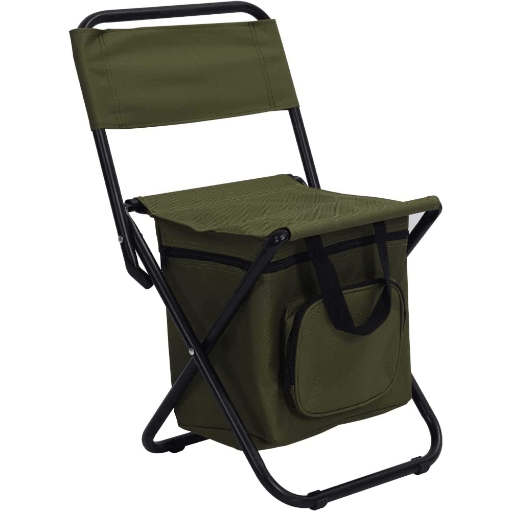 Portable Foldable Chair With Cooler Bag Lightweight Backrest Stool