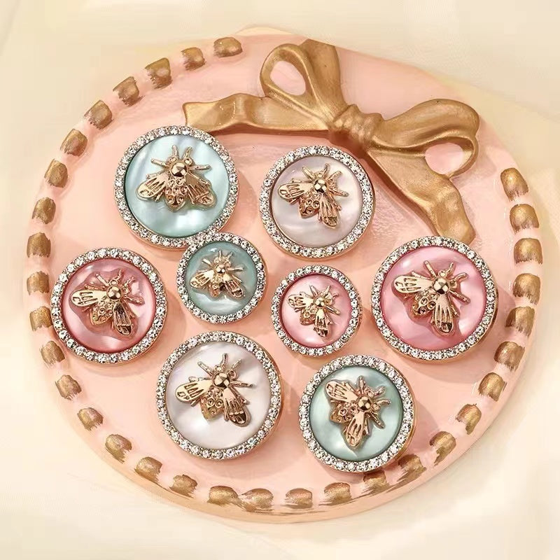 10pcs Bee Pattern Buttons Coat Rhinestones Sewing Accessories for Women
