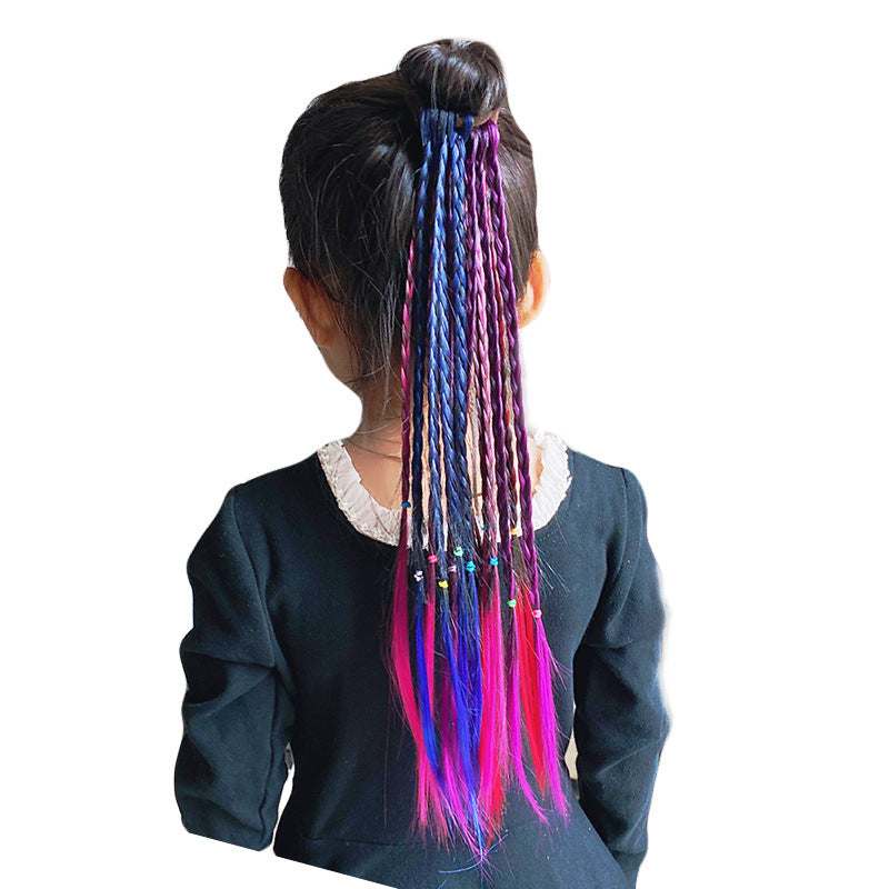 Colorful Hair Bands Hair Extensions For Kids Girls Braid Wigs Ponytail