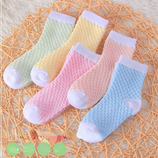5 Pairs Girls Candy Cotton Crew Socks Breathable Baby Infant Toddlers Socks