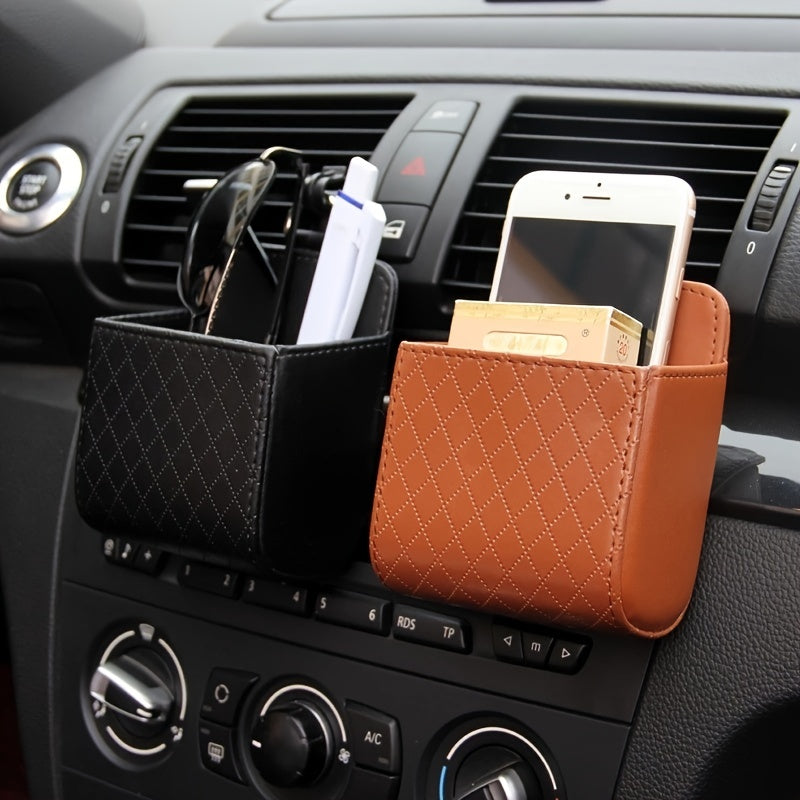 Leather Car Air Vent Phone Holder & Storage Solution