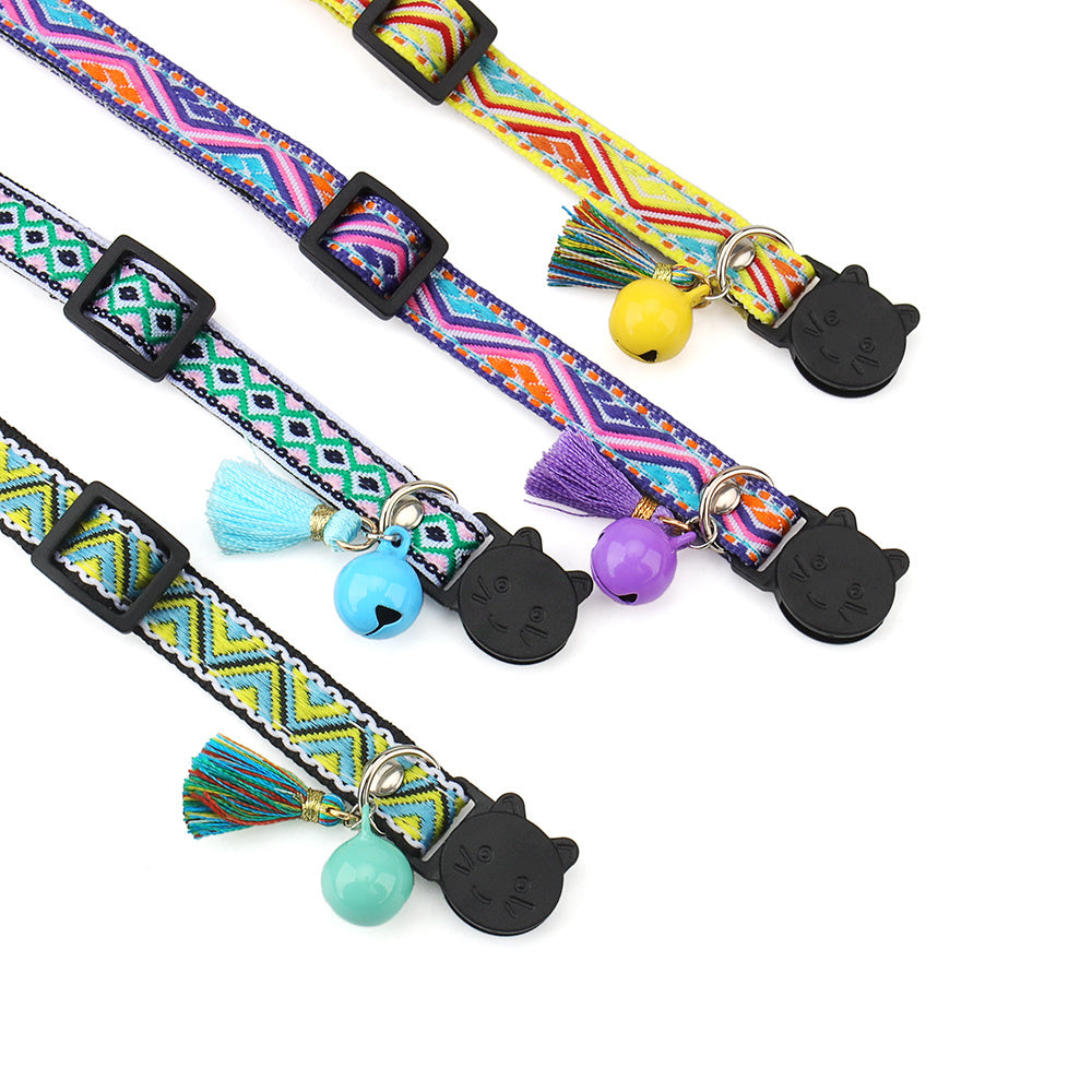 Adjustable Cat Collar w/ Bell & Tassel, Safe & Stylish