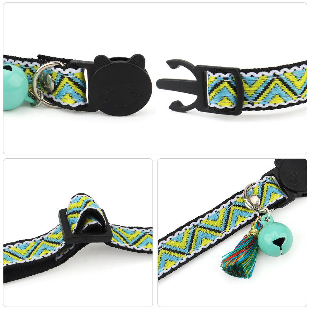 Adjustable Cat Collar w/ Bell & Tassel, Safe & Stylish