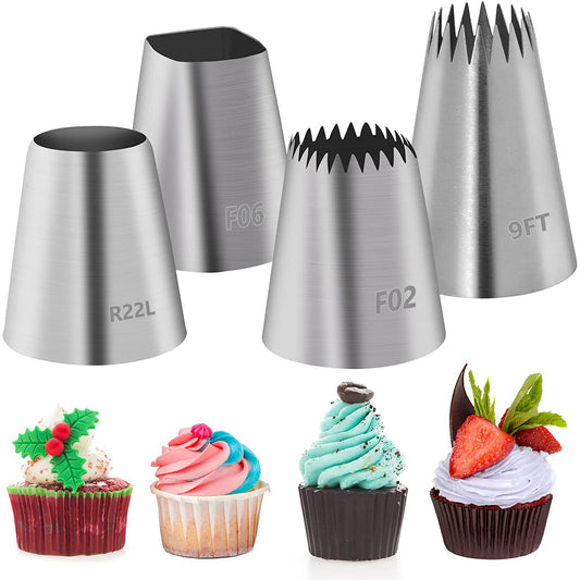 4Pcs Large Piping Tips Set Cake Decorating Icing Tip Nozzles Kit