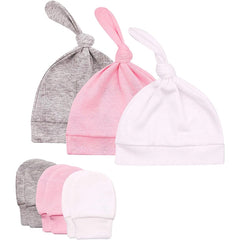 Baby Boys Hats And No Scratch Mittens Set Beanies Gloves Soft Knotted Cap