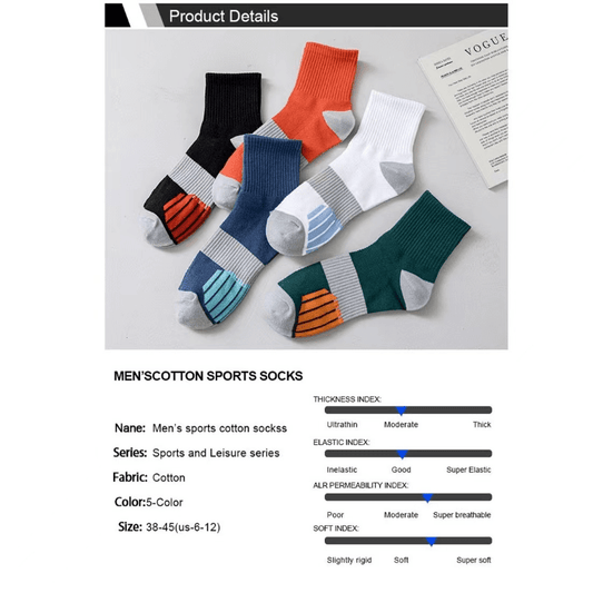 5 Pairs Cotton Socks for Outdoor Fitness, Sweat Absorption, Odor Prevention