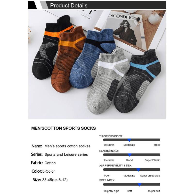 Men's Summer Thin Deodorant Low Cut Socks - 5 Pairs