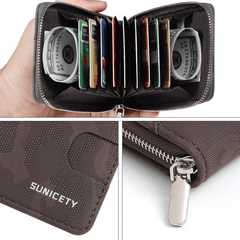 RFID Blocking Zipper Card Holder Short Wallet Leather Large Capacity