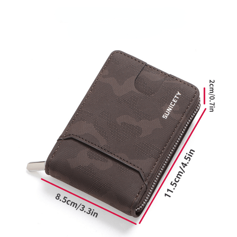 RFID Blocking Zipper Card Holder Short Wallet Leather Large Capacity