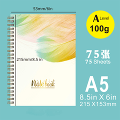 A5 Golden Feather Spiral Notebook College Lined Paper 21x15 cm 75 Sheets